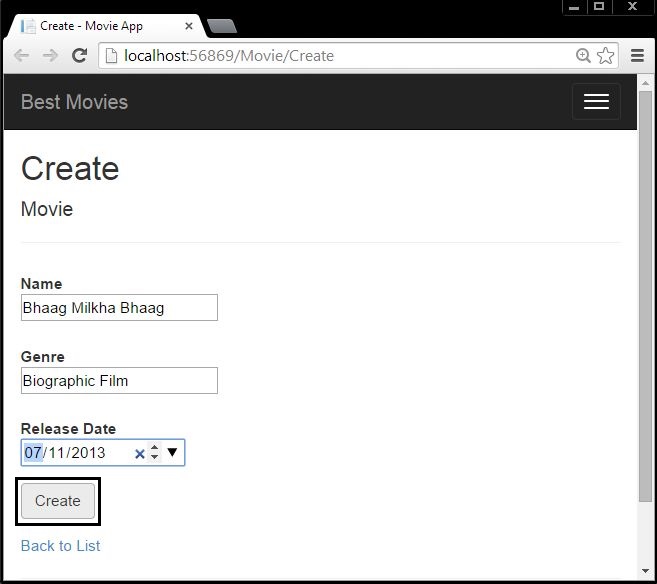 Creating Record using MVC 5